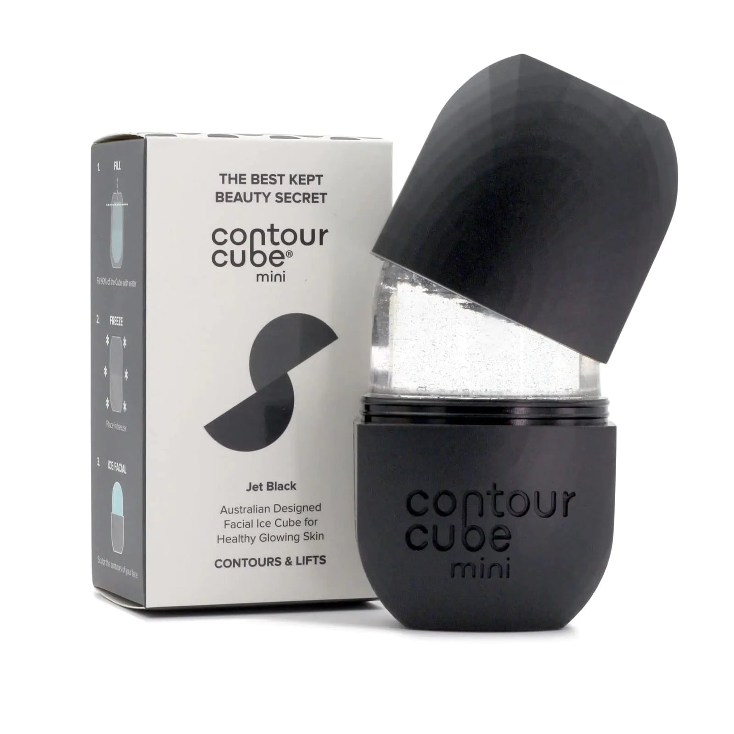 Contour Cube Mini - Revolutionary Ice Roller for Sculpting & De-Puffing - Face Ice Roller & Massager - Ice Mold for Face - Compact Skin Care Tools for Daily Skincare & Travel - Jet Black